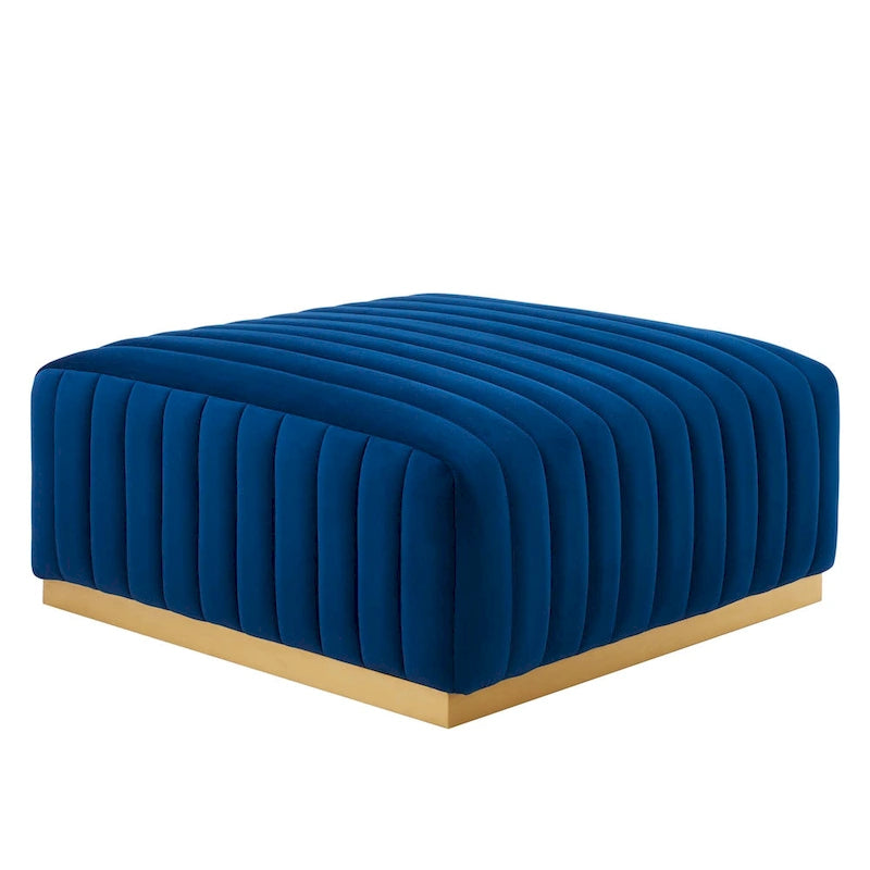 Pouf in velluto trapuntato a canali con base dorata, multi-seduta, 5 colori