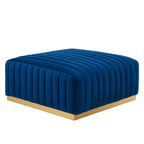 Pouf in velluto trapuntato a canali con base dorata, multi-seduta, 5 colori