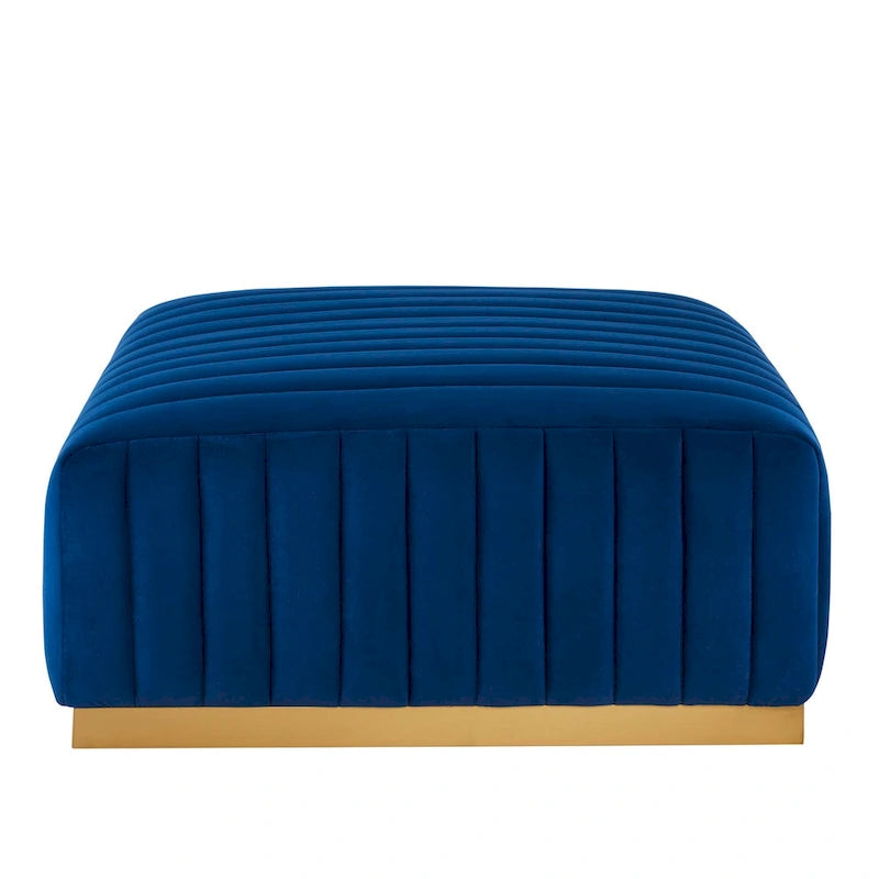 Pouf in velluto trapuntato a canali con base dorata, multi-seduta, 5 colori