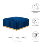 Pouf in velluto trapuntato a canali con base dorata, multi-seduta, 5 colori