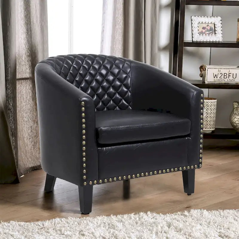 Poltroncina a Botte con Borchie e Gambe in Legno Massello – Posto Singolo, Colori Assortiti