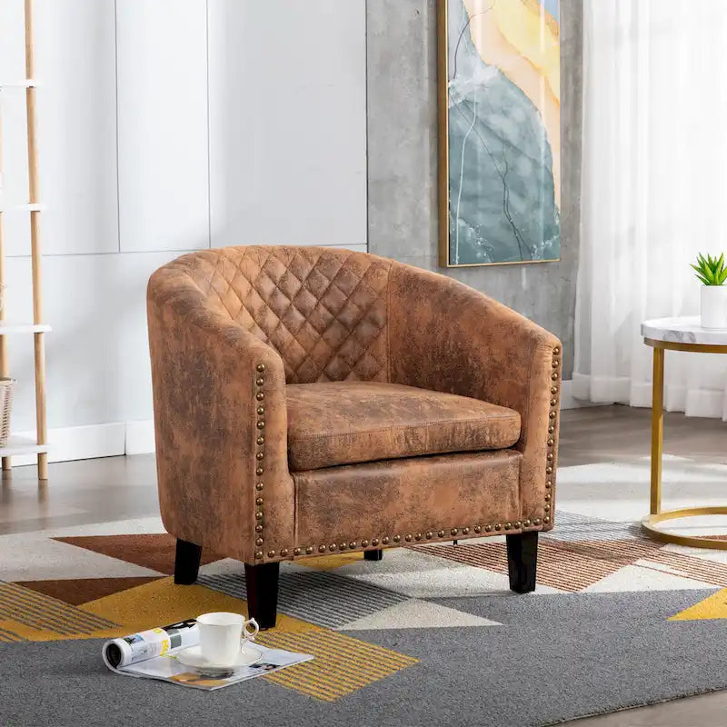 Poltroncina a Botte con Borchie e Gambe in Legno Massello – Posto Singolo, Colori Assortiti