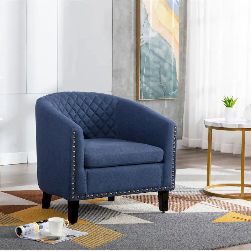 Poltroncina a Botte con Borchie e Gambe in Legno Massello – Posto Singolo, Colori Assortiti