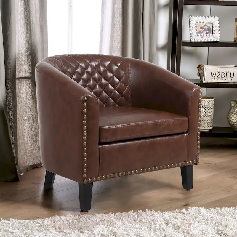 Poltroncina a Botte con Borchie e Gambe in Legno Massello – Posto Singolo, Colori Assortiti