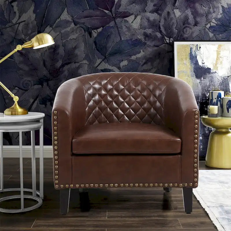 Poltroncina a Botte con Borchie e Gambe in Legno Massello – Posto Singolo, Colori Assortiti