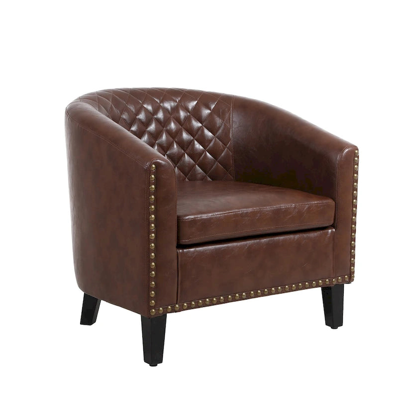 Poltroncina a Botte con Borchie e Gambe in Legno Massello – Posto Singolo, Colori Assortiti