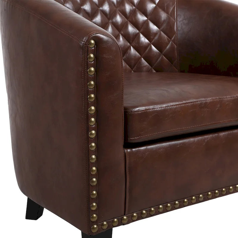 Poltroncina a Botte con Borchie e Gambe in Legno Massello – Posto Singolo, Colori Assortiti