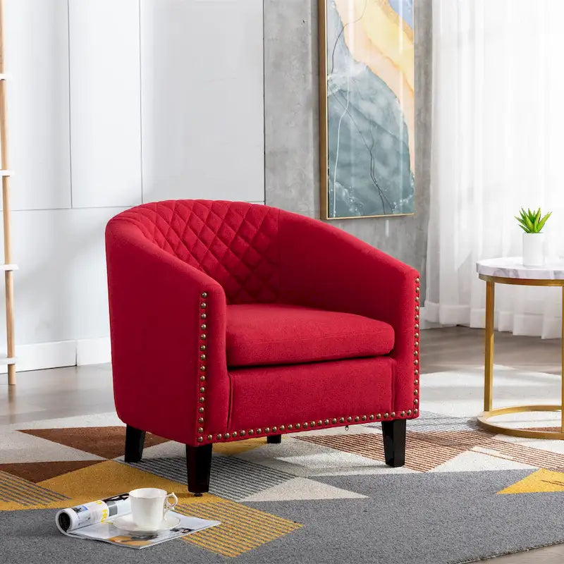 Poltroncina a Botte con Borchie e Gambe in Legno Massello – Posto Singolo, Colori Assortiti