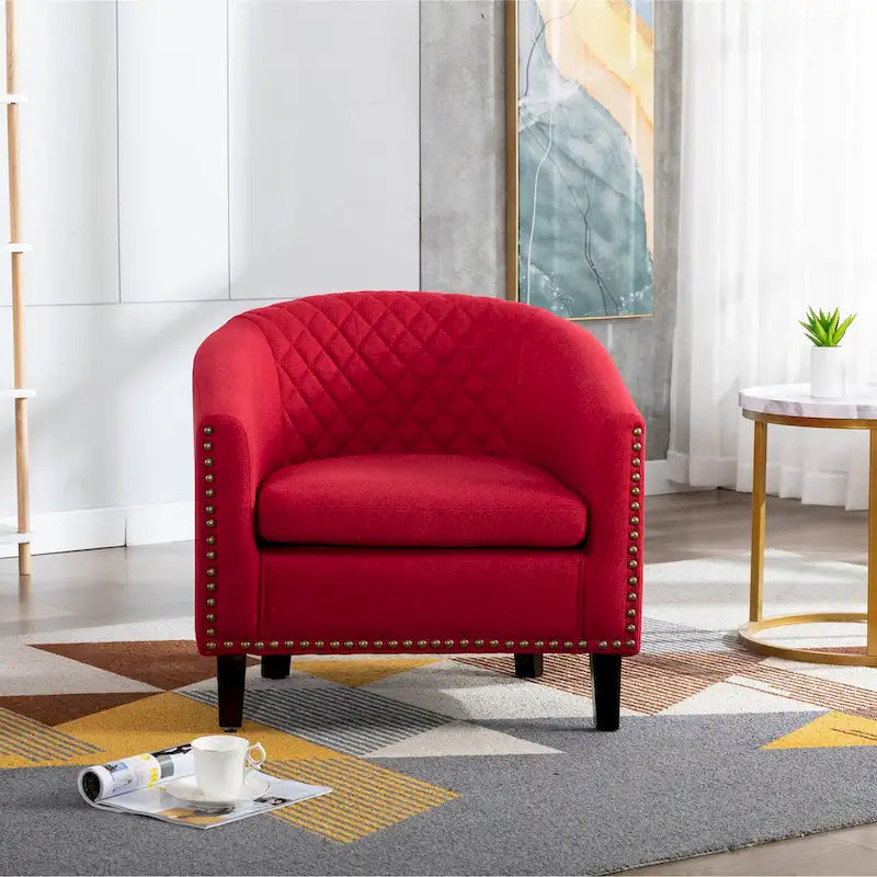 Poltroncina a Botte con Borchie e Gambe in Legno Massello – Posto Singolo, Colori Assortiti