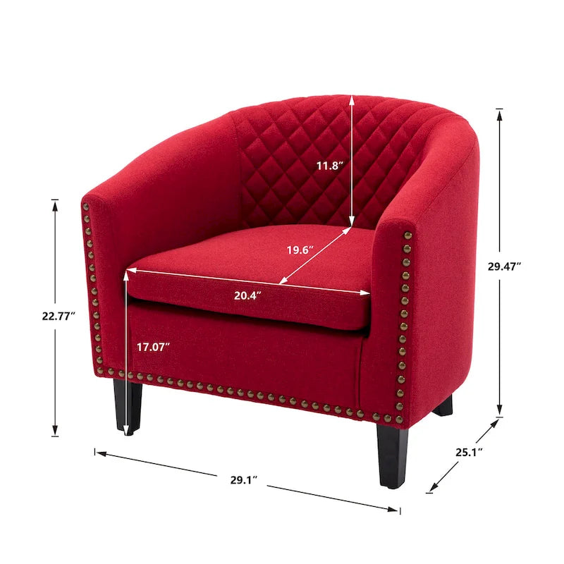 Poltroncina a Botte con Borchie e Gambe in Legno Massello – Posto Singolo, Colori Assortiti