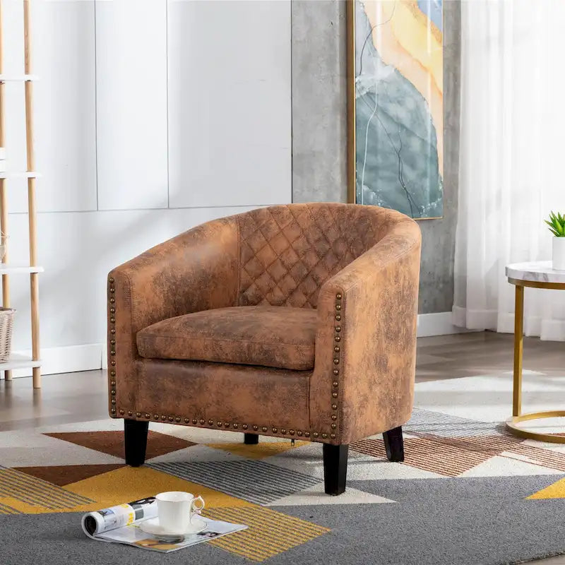 Poltroncina a Botte con Borchie e Gambe in Legno Massello – Posto Singolo, Colori Assortiti