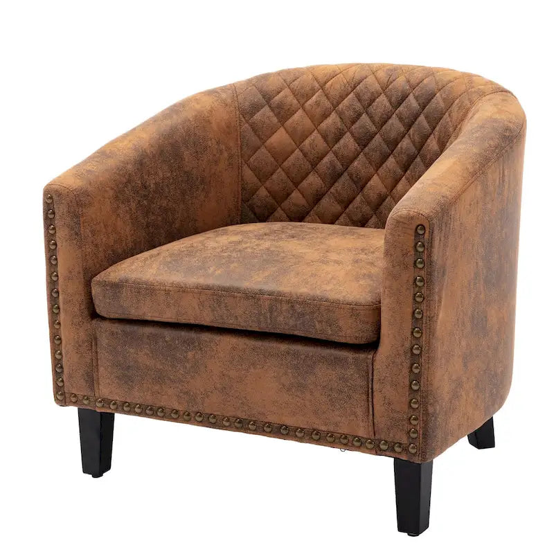 Poltroncina a Botte con Borchie e Gambe in Legno Massello – Posto Singolo, Colori Assortiti