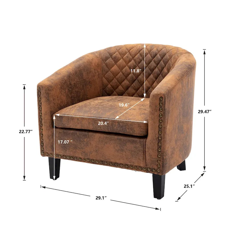 Poltroncina a Botte con Borchie e Gambe in Legno Massello – Posto Singolo, Colori Assortiti