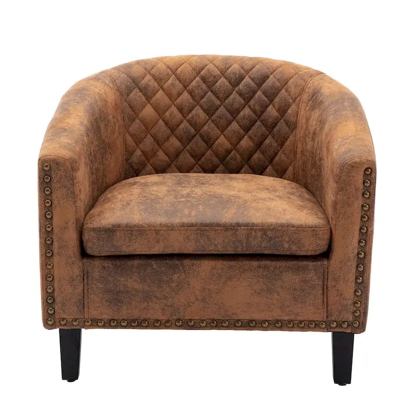 Poltroncina a Botte con Borchie e Gambe in Legno Massello – Posto Singolo, Colori Assortiti