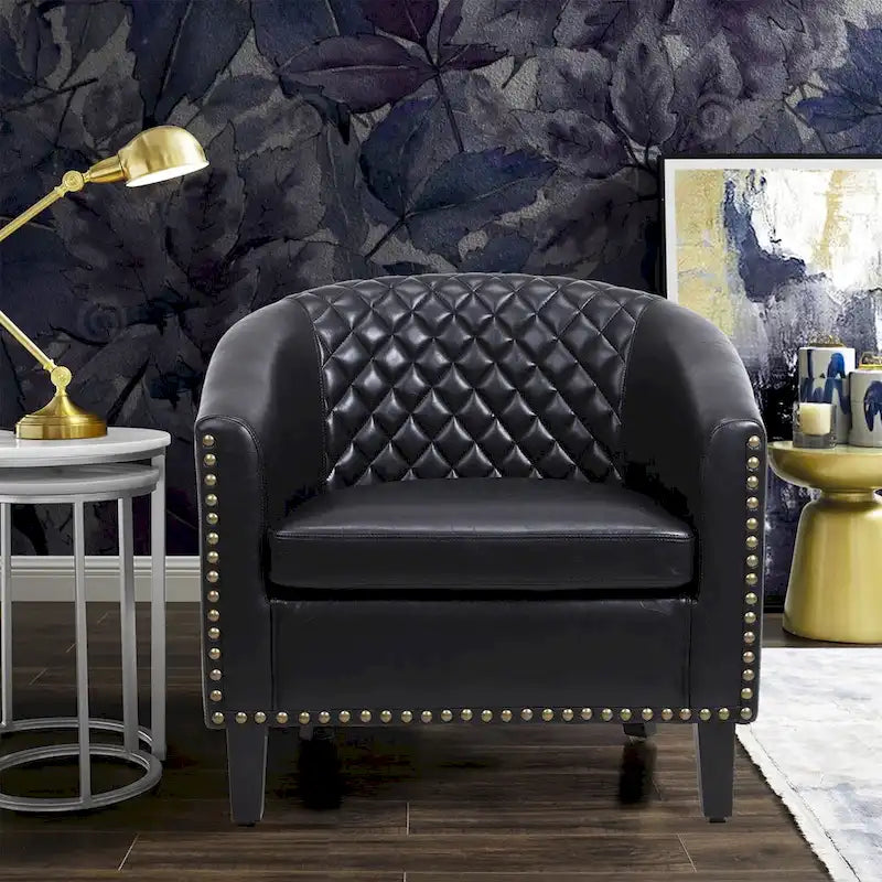 Poltroncina a Botte con Borchie e Gambe in Legno Massello – Posto Singolo, Colori Assortiti