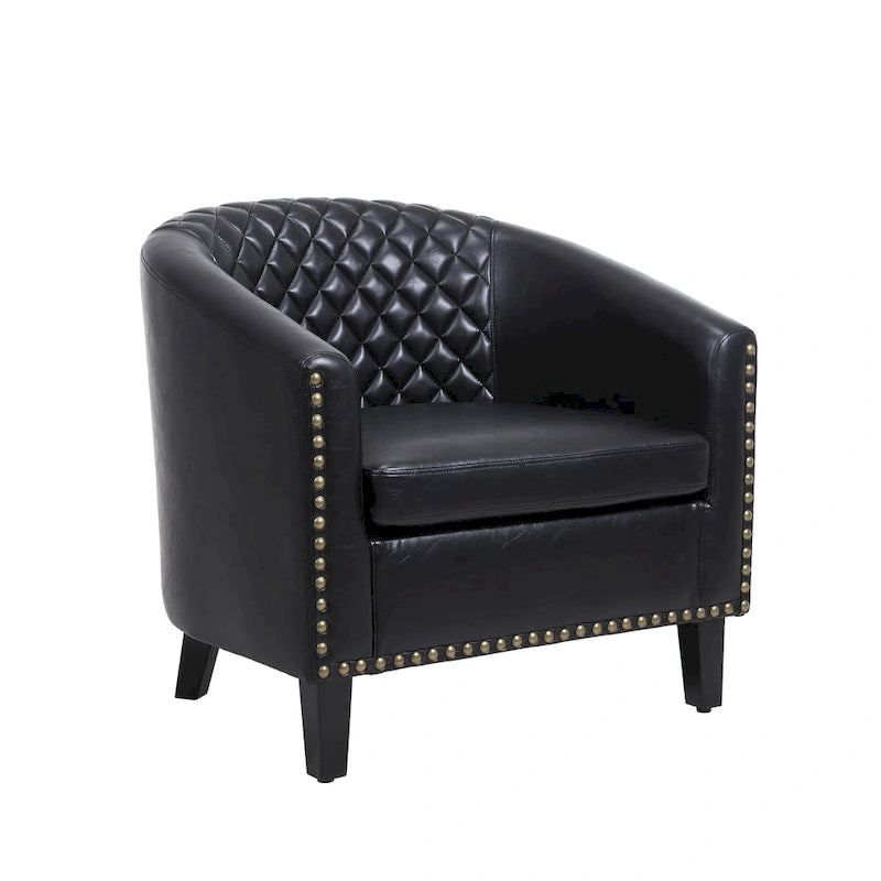 Poltroncina a Botte con Borchie e Gambe in Legno Massello – Posto Singolo, Colori Assortiti