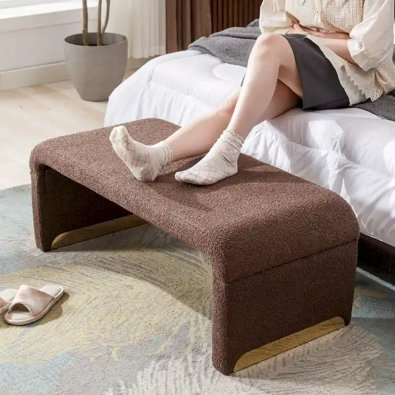 Panca bouclé multicolore, stile ottomano, 1 posto