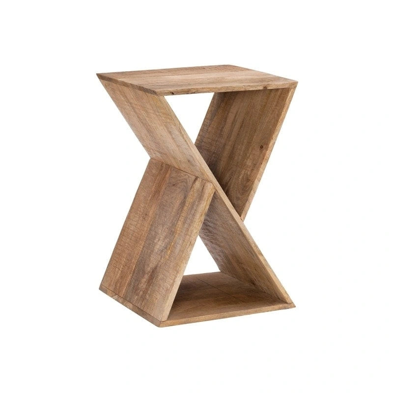 Tavolino laterale triangolare in legno di mango bianco/naturale, monouso