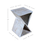 Tavolino laterale triangolare in legno di mango bianco/naturale, monouso