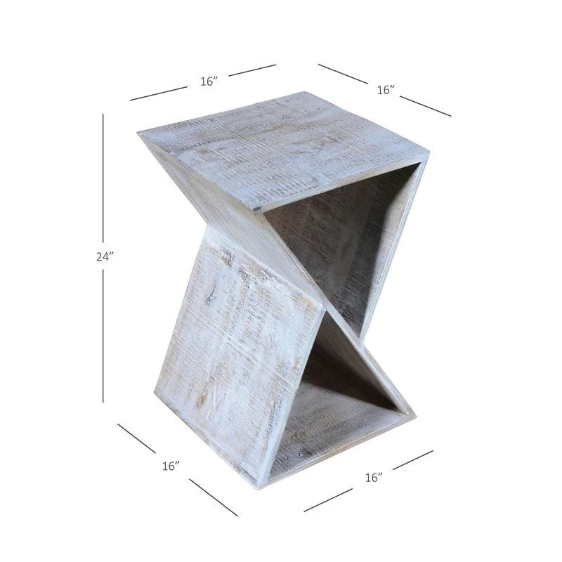 Tavolino laterale triangolare in legno di mango bianco/naturale, monouso