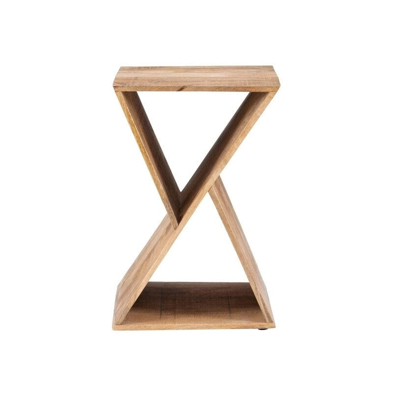 Tavolino laterale triangolare in legno di mango bianco/naturale, monouso
