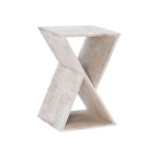 Tavolino laterale triangolare in legno di mango bianco/naturale, monouso