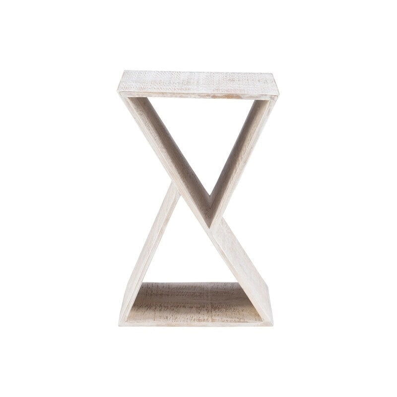 Tavolino laterale triangolare in legno di mango bianco/naturale, monouso