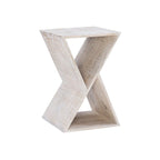 Tavolino laterale triangolare in legno di mango bianco/naturale, monouso