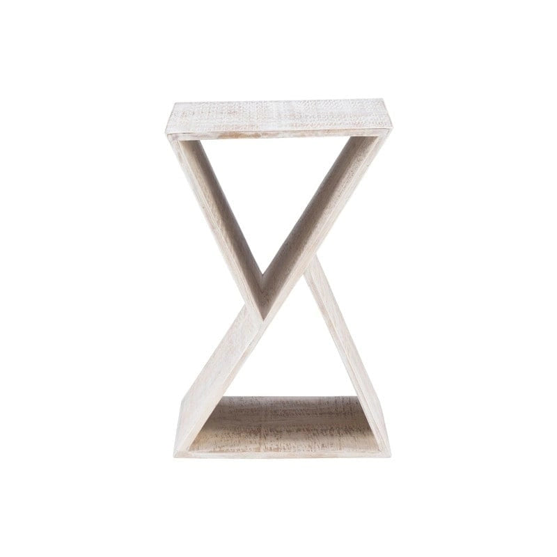 Tavolino laterale triangolare in legno di mango bianco/naturale, monouso