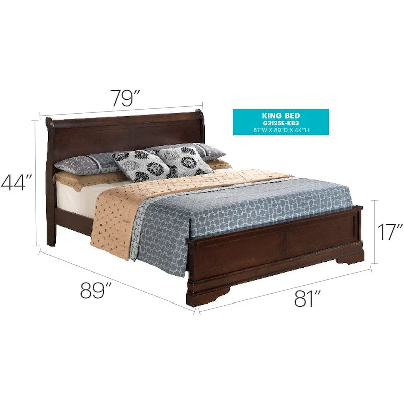 Letto King Size con pannello Nero / Grigio / Bianco / Cappuccino / Ciliegio – Stile Tradizionale, per 2 persone