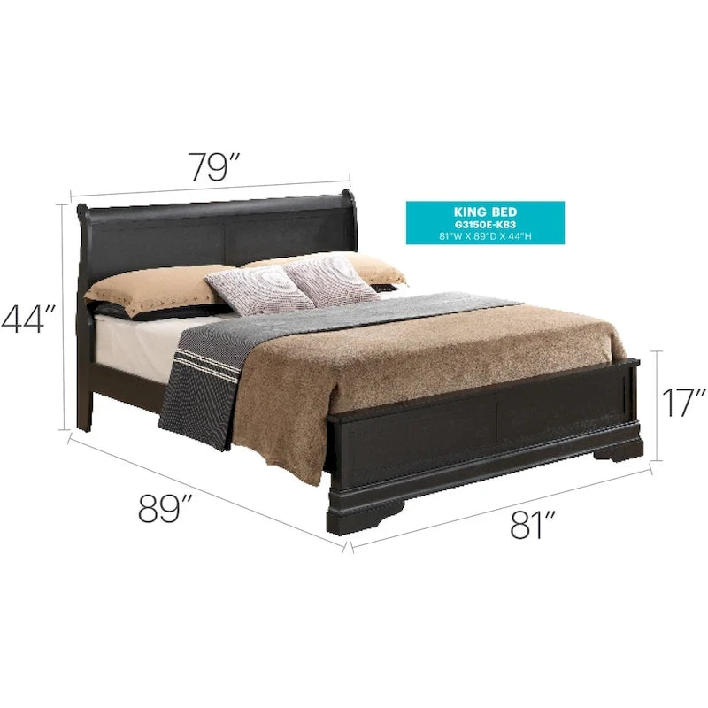 Letto King Size con pannello Nero / Grigio / Bianco / Cappuccino / Ciliegio – Stile Tradizionale, per 2 persone