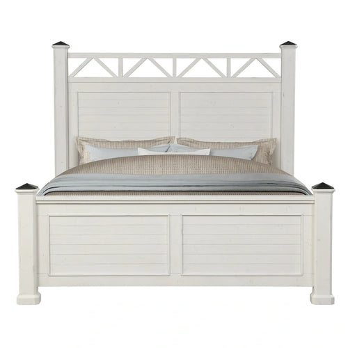 Letto con pannelli in legno bianco antico, a doghe, matrimoniale/queen-size