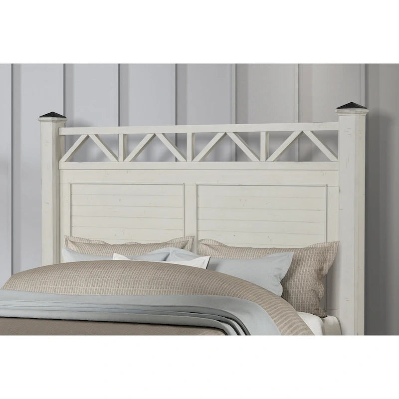 Letto con pannelli in legno bianco antico, a doghe, matrimoniale/queen-size