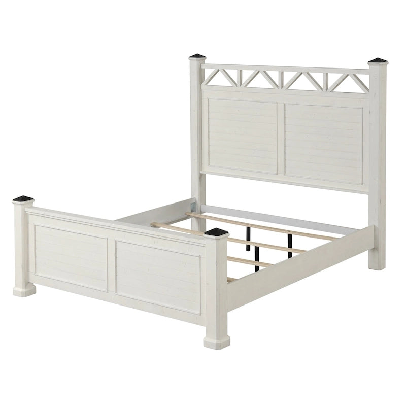 Letto con pannelli in legno bianco antico, a doghe, matrimoniale/queen-size