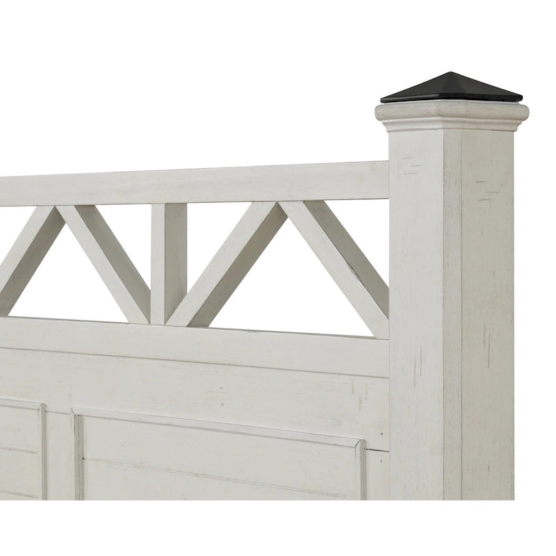 Letto con pannelli in legno bianco antico, a doghe, matrimoniale/queen-size