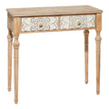 Wood Floral Intricately Carved 2 Drawers Console Table - Brown - Roche River Decor - 16 W x 36 L x 33 H