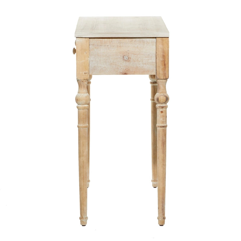 Console intagliata floreale marrone con 2 cassetti, piano in legno