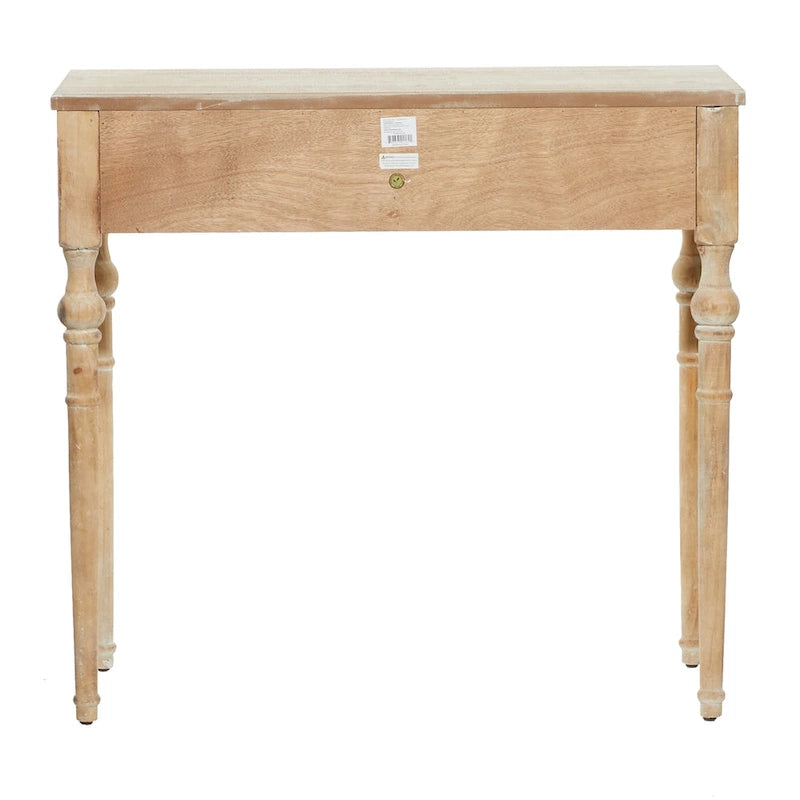 Console intagliata floreale marrone con 2 cassetti, piano in legno