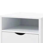 Comodino moderno di metà secolo bianco e legno naturale con cassetto e vano, 1 persona