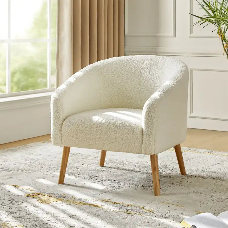 Sheila Modern 31 W Boucle Armchair with Solid Wood Legs by HULALA HOME