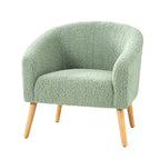 Poltrona a botte in tessuto bouclé salvia / nero / avorio / grigio / blu, seduta singola, gambe in legno massello