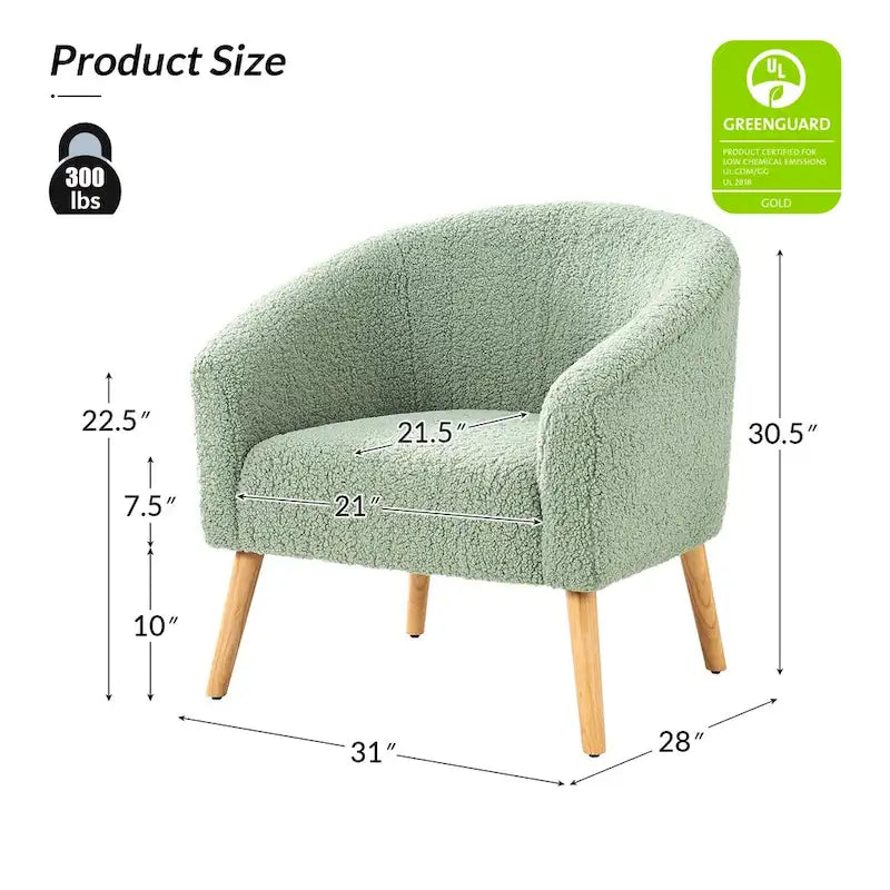 Poltrona a botte in tessuto bouclé salvia / nero / avorio / grigio / blu, seduta singola, gambe in legno massello