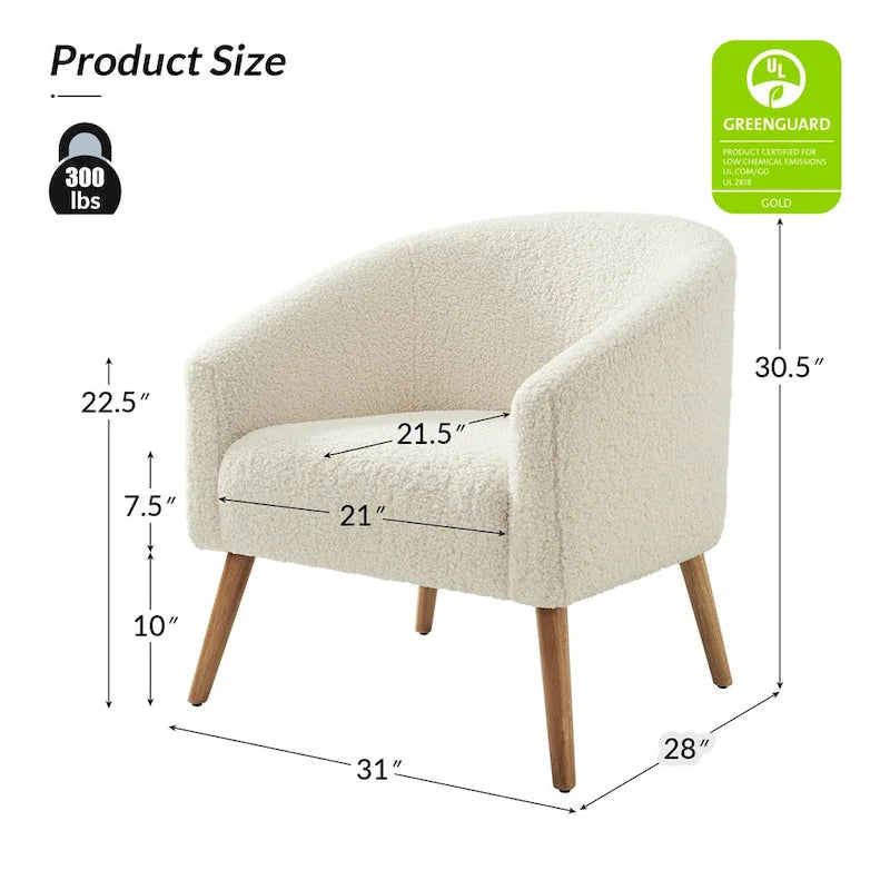 Poltrona a botte in tessuto bouclé salvia / nero / avorio / grigio / blu, seduta singola, gambe in legno massello