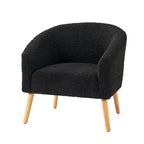 Poltrona a botte in tessuto bouclé salvia / nero / avorio / grigio / blu, seduta singola, gambe in legno massello