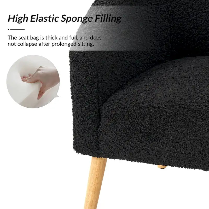 Poltrona a botte in tessuto bouclé salvia / nero / avorio / grigio / blu, seduta singola, gambe in legno massello