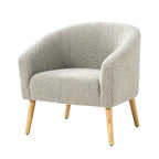 Poltrona a botte in tessuto bouclé salvia / nero / avorio / grigio / blu, seduta singola, gambe in legno massello