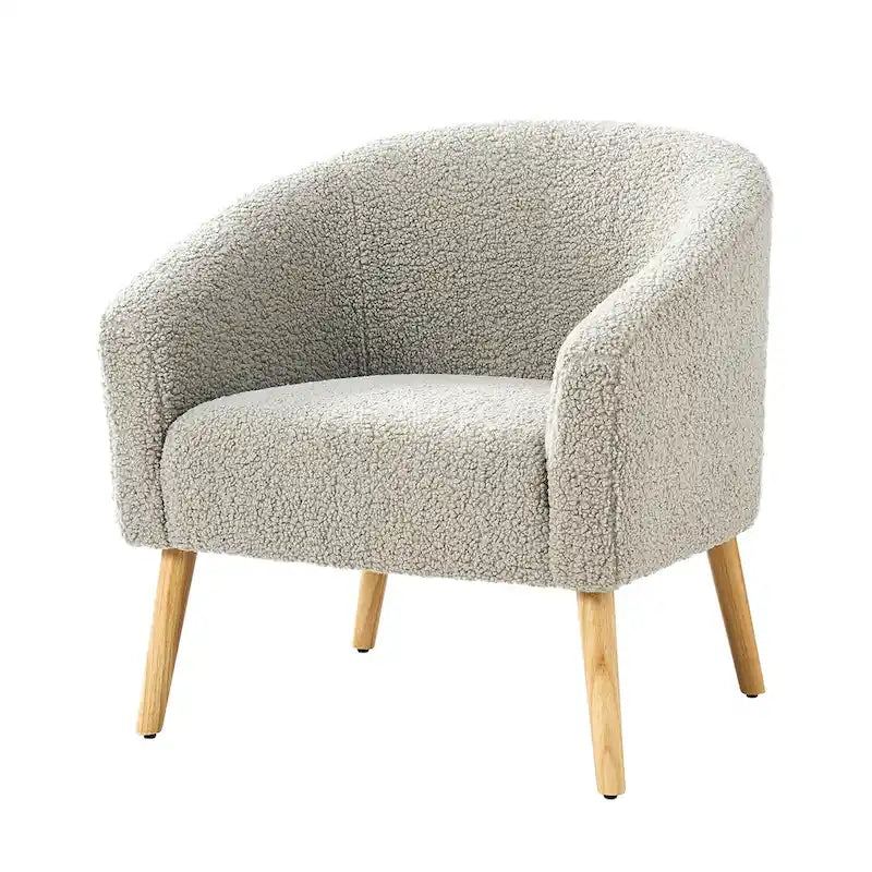 Poltrona a botte in tessuto bouclé salvia / nero / avorio / grigio / blu, seduta singola, gambe in legno massello