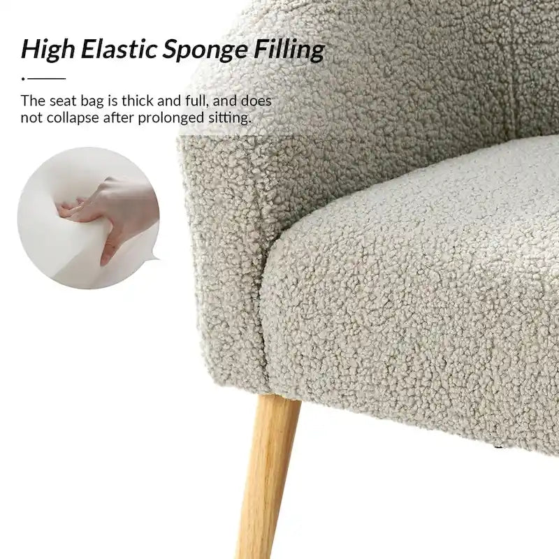 Poltrona a botte in tessuto bouclé salvia / nero / avorio / grigio / blu, seduta singola, gambe in legno massello