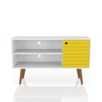 Mobile TV/consolle multimediale a 2 ripiani con gambe oblique - Giallo / Blu / Marrone Chiaro / Bianco / Marrone Scuro