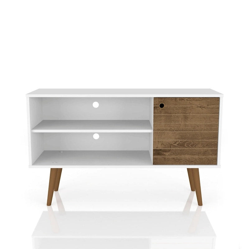 Mobile TV/consolle multimediale a 2 ripiani con gambe oblique - Giallo / Blu / Marrone Chiaro / Bianco / Marrone Scuro